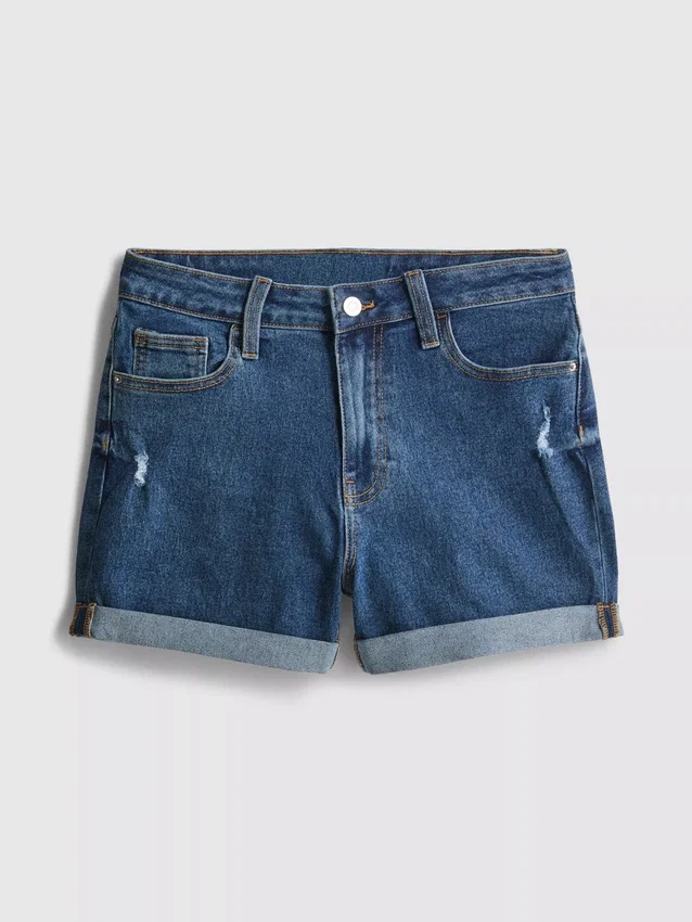 Denimshorts med middelhøy midje og oppbrett