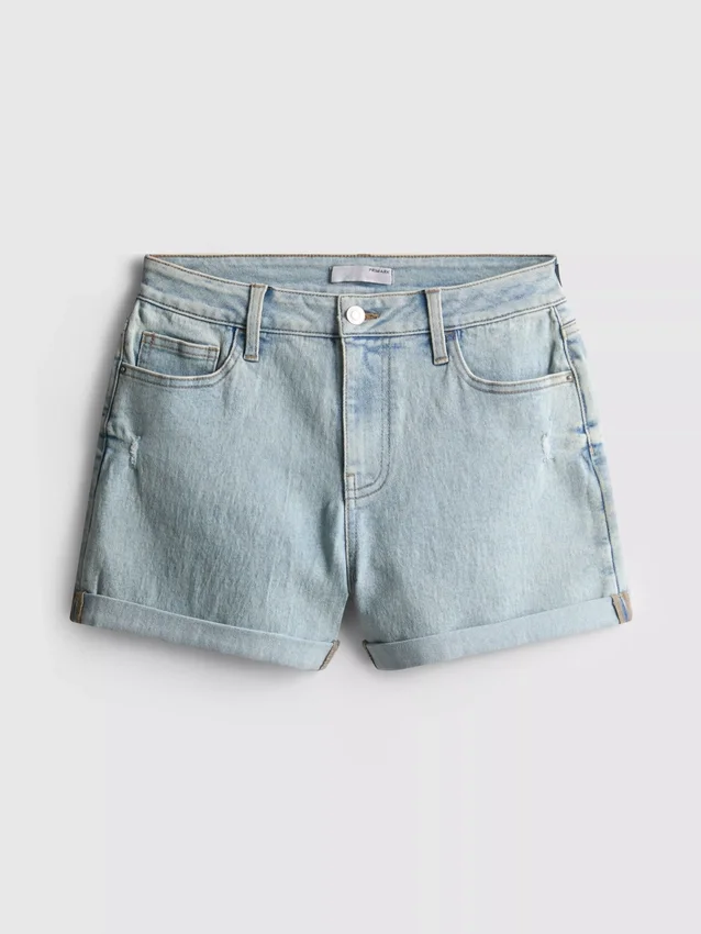 Denimshorts med middelhøy midje og oppbrett