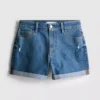 Denimshorts med middelhøy midje og oppbrett