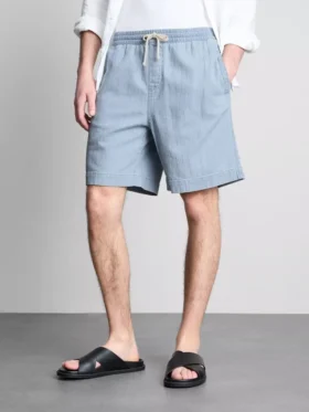 Denimshorts med strukturert snøring