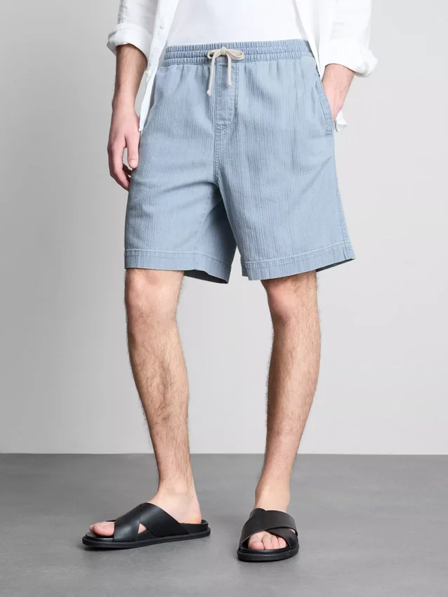 Denimshorts med strukturert snøring