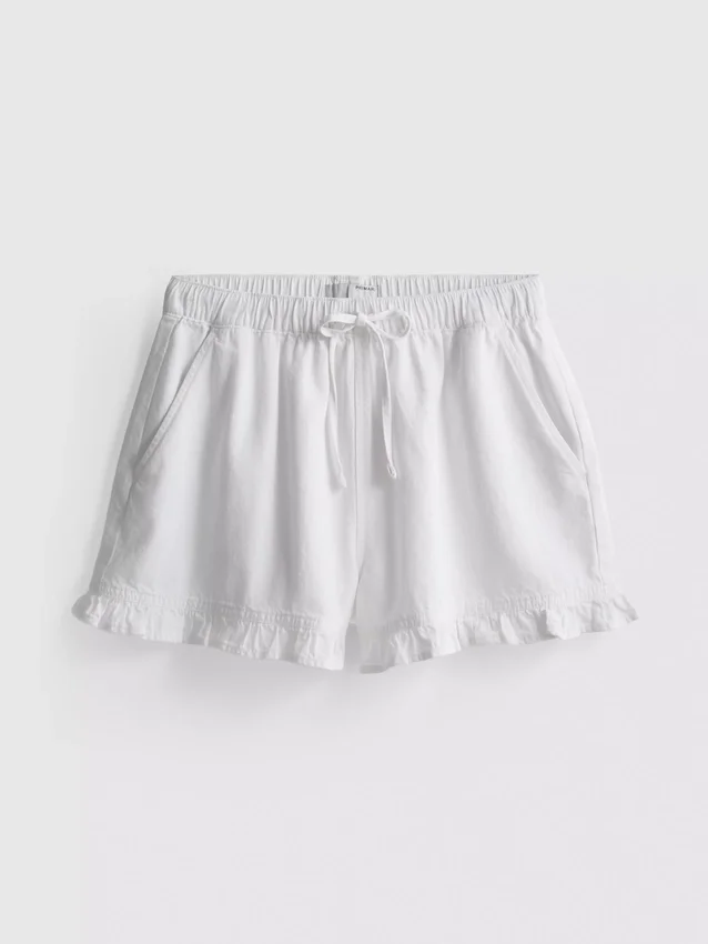Denimshorts med volanger nederst