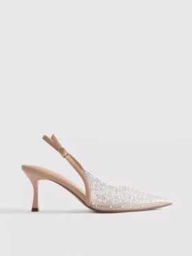 Diamanta slingback-høyhælte sko med imitert perle
