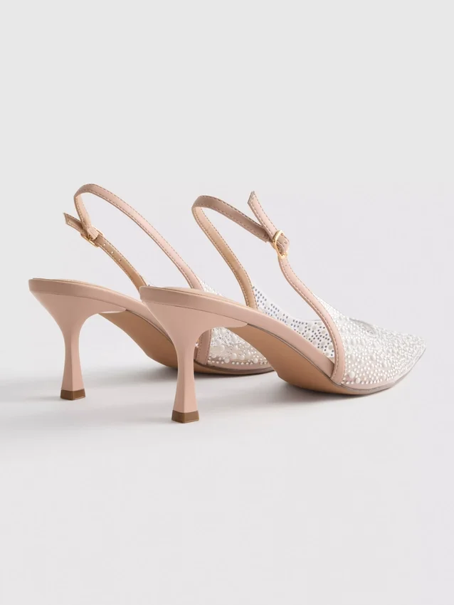 Diamanta slingback-høyhælte sko med imitert perle