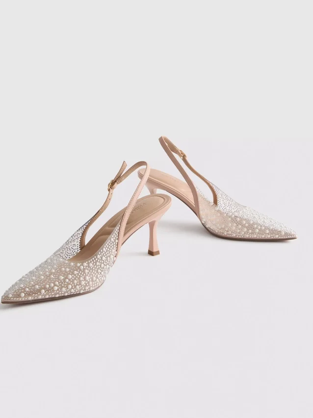 Diamanta slingback-høyhælte sko med imitert perle