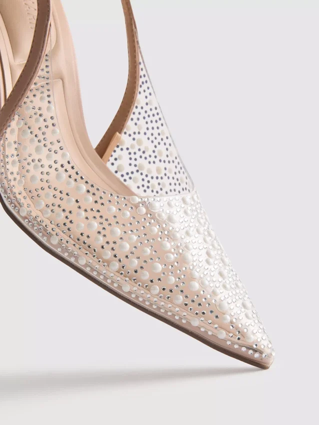 Diamanta slingback-høyhælte sko med imitert perle