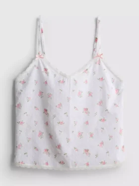 Dobby-pysjamaser-cami i bomull med blomstermønster