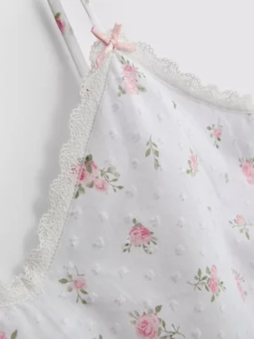 Dobby-pysjamaser-cami i bomull med blomstermønster