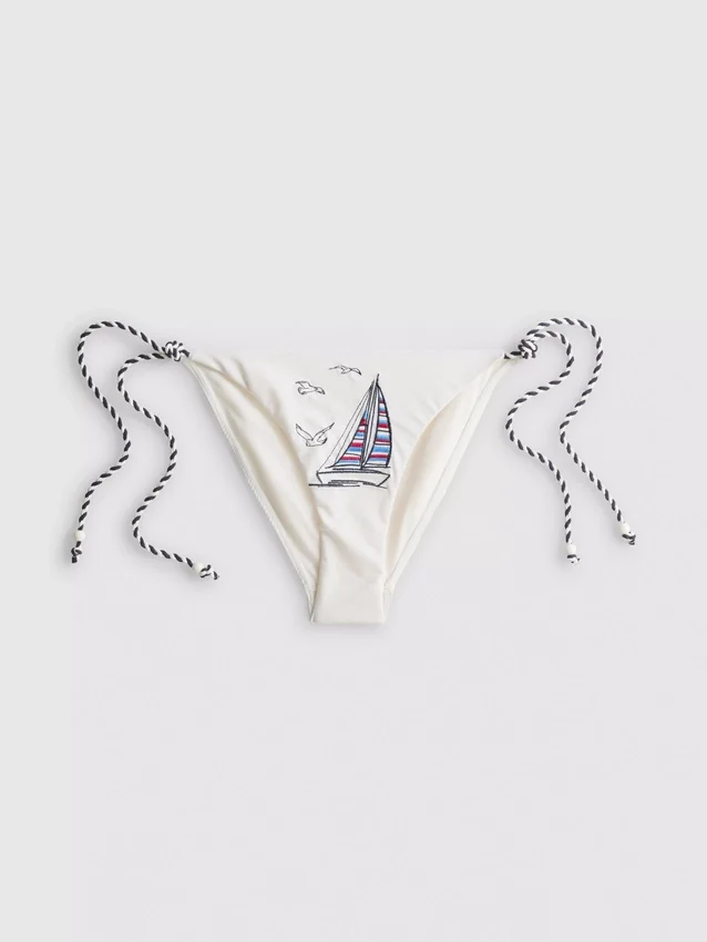 Dolce-bikiniunderdel med broderi og bånd i sidene