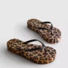 Flatform-flipflops med leopardmønster
