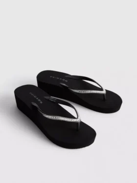 Flip-flops med kilehæl og rhinestones