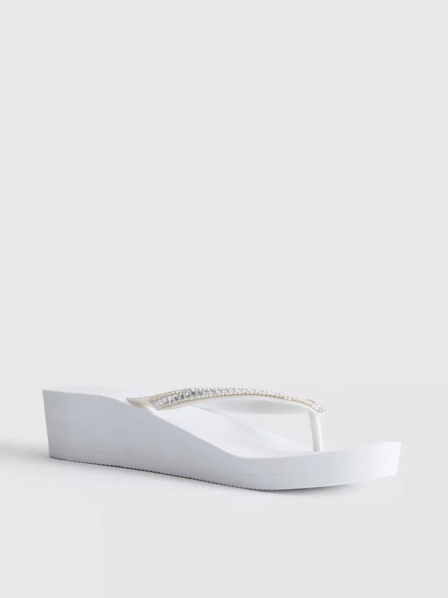 Flip-flops med kilehæl og rhinestones