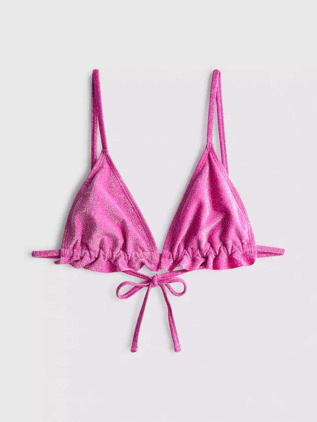 Glitrende trekantet bikinitopp med volanger