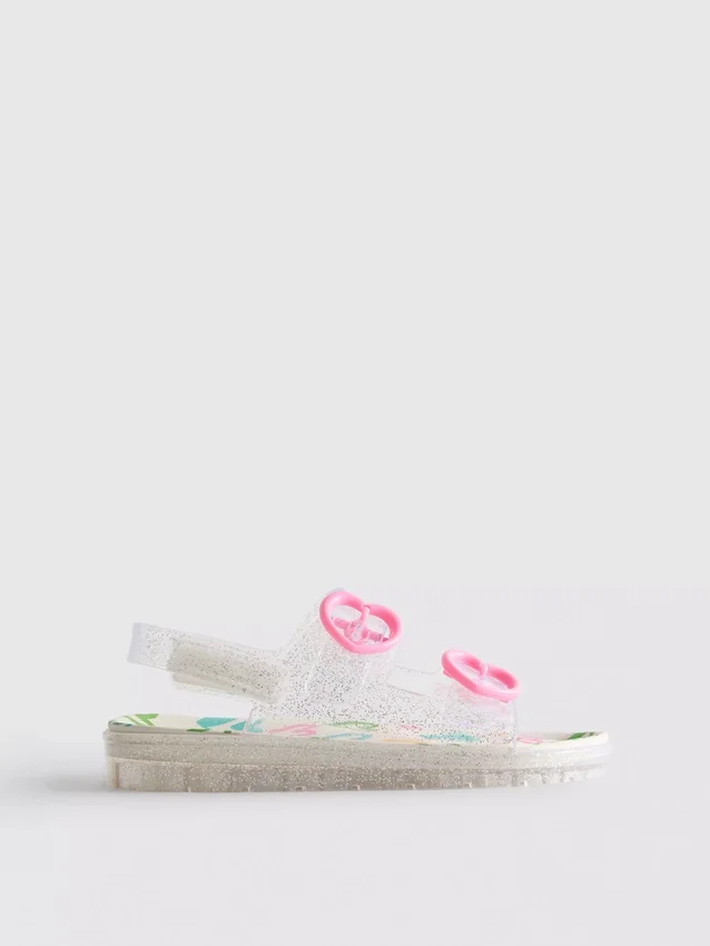 Glitter-jelly-sandaler med dobbel spenne og hælrem