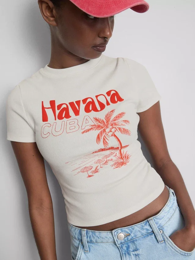 Grafisk baby-T-skjorte i bomullsrik havana