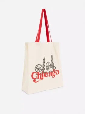 Grafisk totebag i bomull med bymotiv