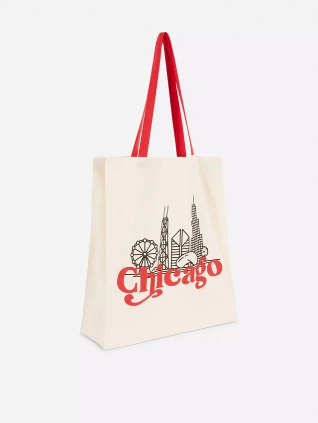 Grafisk totebag i bomull med bymotiv