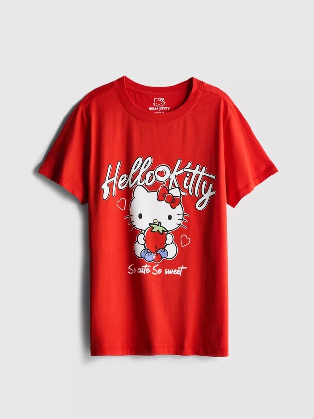 Hello Kitty bomulls-T-skjorte i avslappet stil med jordbærmotiv