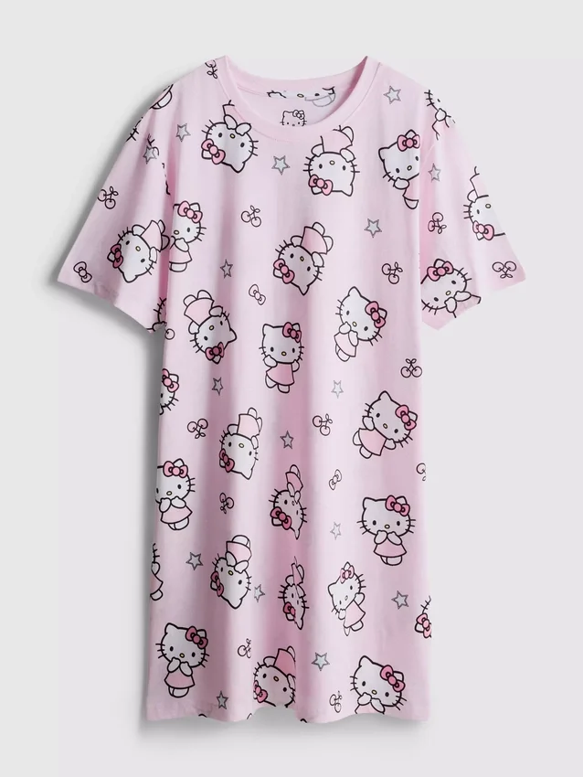 Hello Kitty-nattkjole i bomull med grafisk trykk