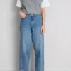 Jeans i bomullsdenim med avsmalnende, rette ben