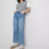 Jeans i bomullsdenim med avsmalnende, rette ben