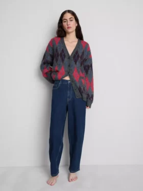Jeans i bomullsdenim med høy midje og smalere ben