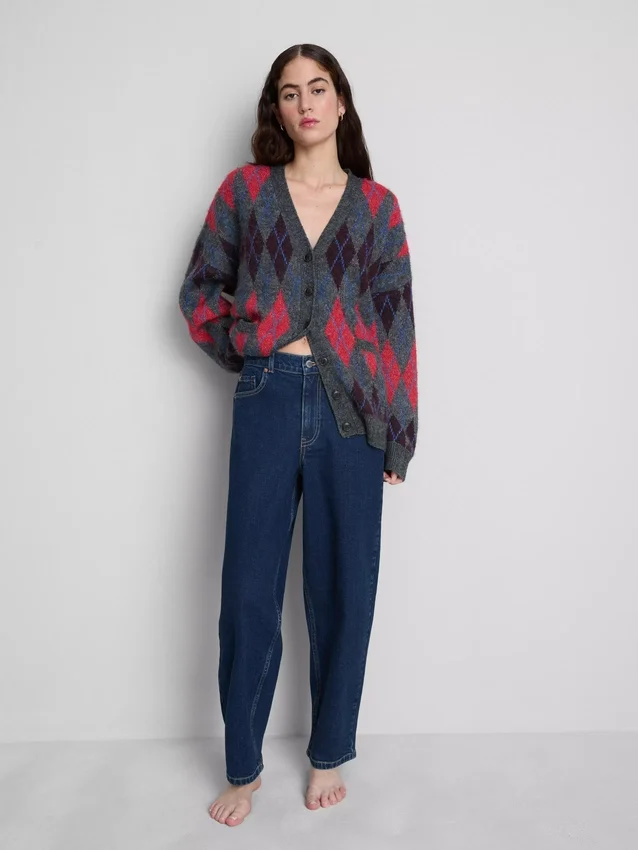 Jeans i bomullsdenim med høy midje og smalere ben