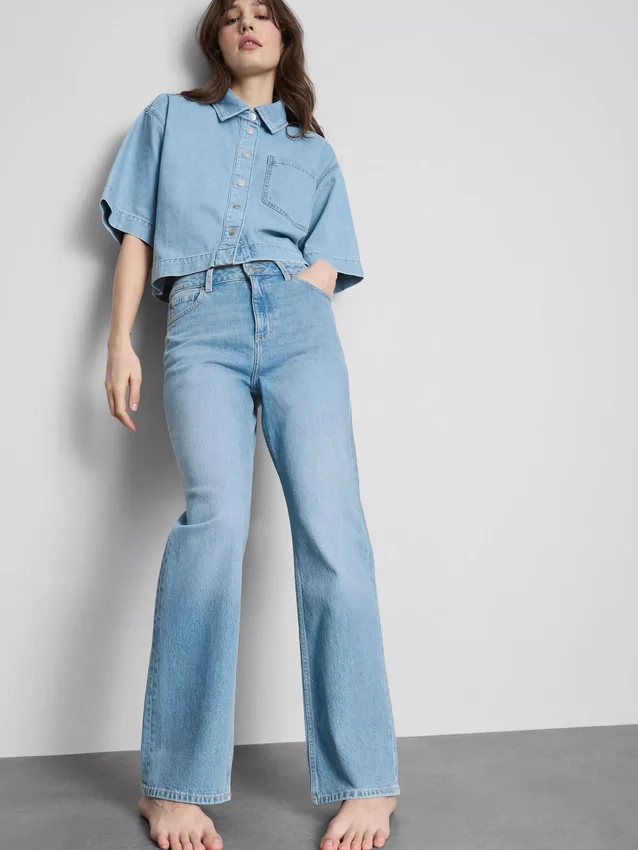 Jeans i bomullsdenim med rett ben