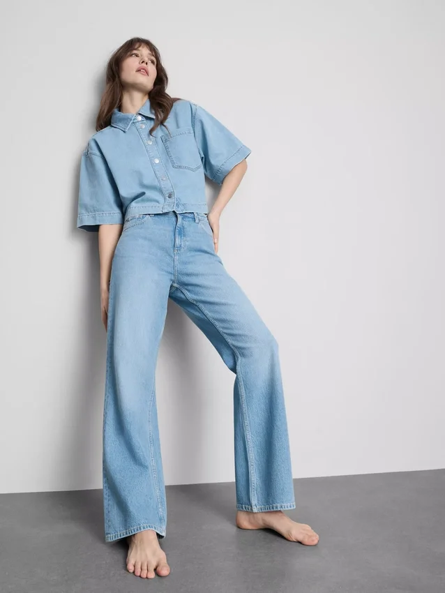 Jeans i bomullsdenim med rett ben