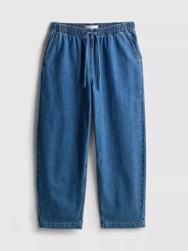 Joggebukser i bomullsdenim med avsmalnende ben