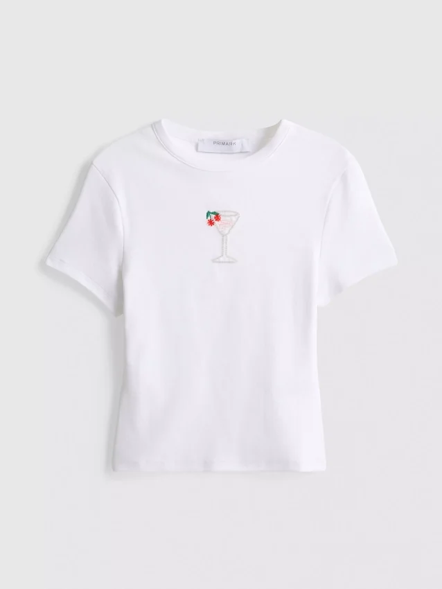 Kort baby-T-skjorte med perler, med høyt bomullsinnhold