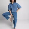 Kort, boksformet skjorte i bomullsdenim