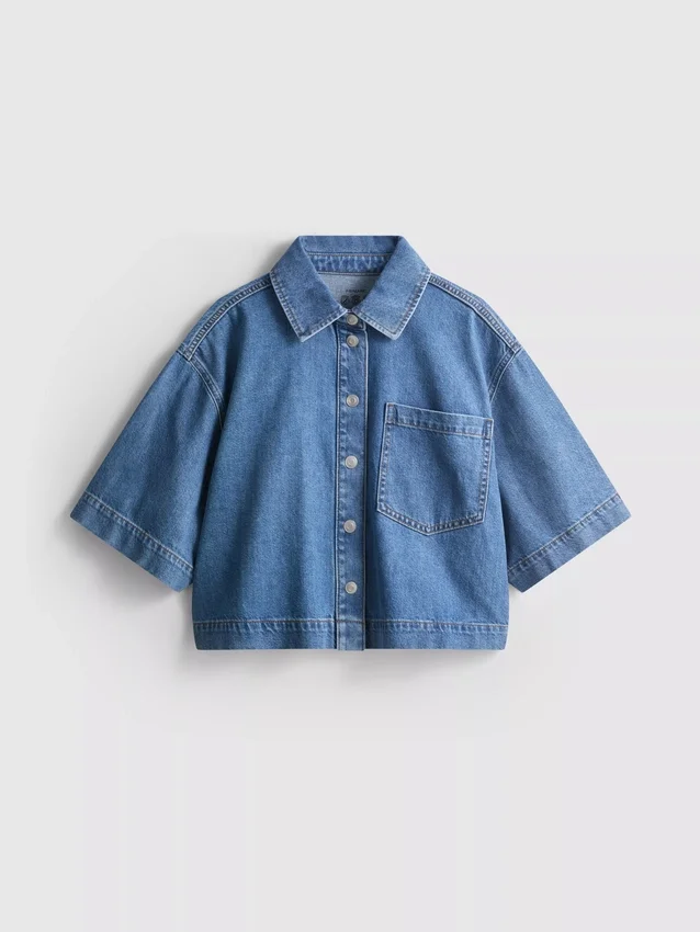 Kort, boksformet skjorte i bomullsdenim