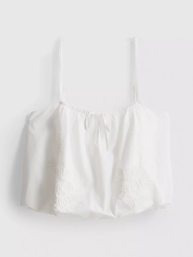 Kort cami-top i bomull med broderi