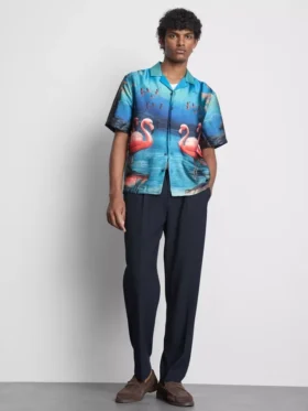 Kortærmet skjorte med knapper og flamingo-trykk