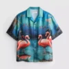 Kortærmet skjorte med knapper og flamingo-trykk