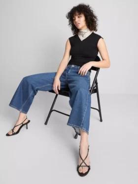 Korte jeans i denim med vide ben