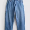 Korte jeans i denim med vide ben
