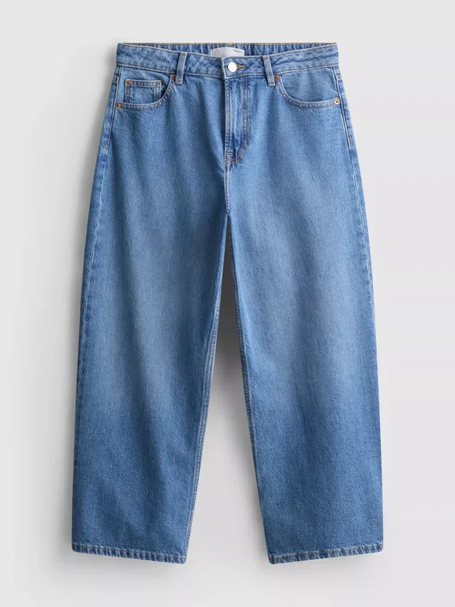 Korte jeans i denim med vide ben