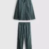 Lang pysjamaser i stripet poplin