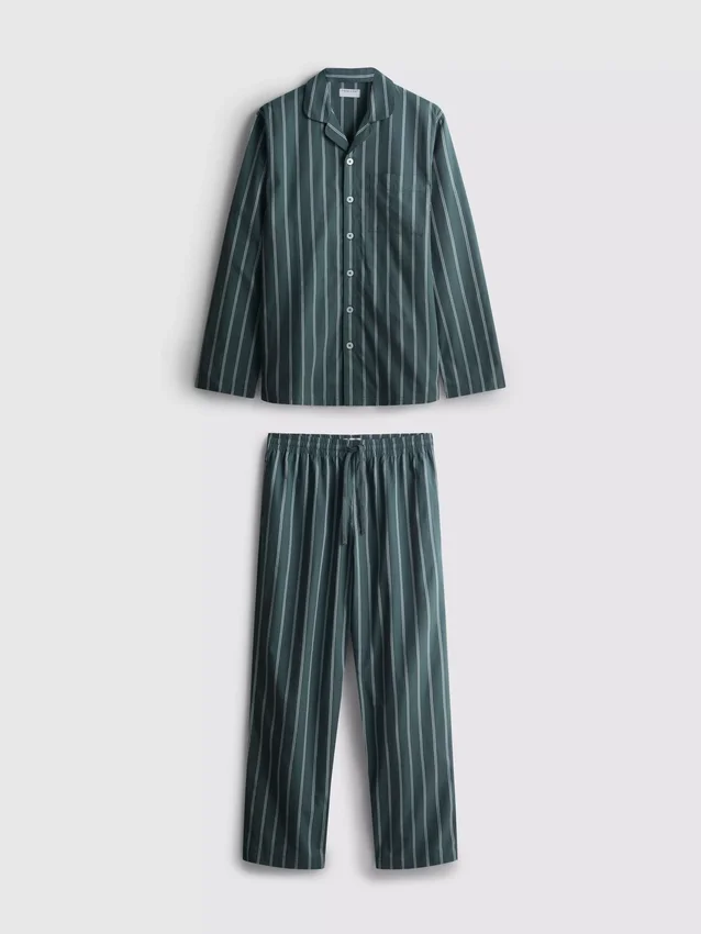 Lang pysjamaser i stripet poplin