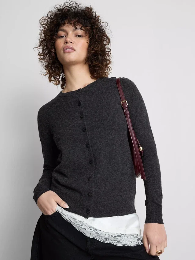 Langermet cardigan med rund hals