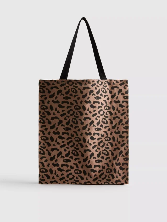 Leopardmønstret totebag i kanvas