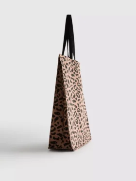 Leopardmønstret totebag i kanvas