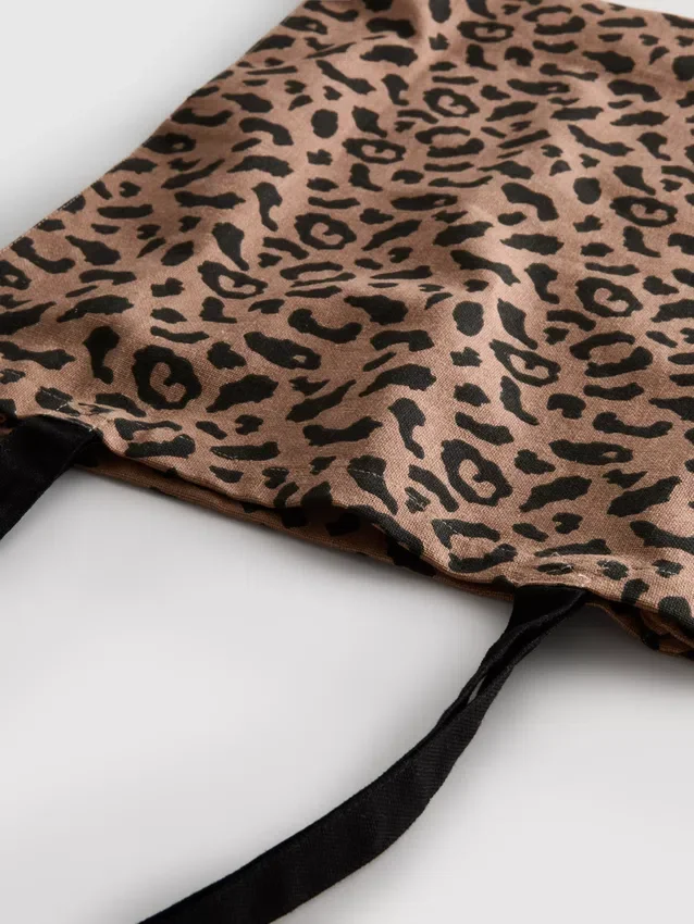 Leopardmønstret totebag i kanvas