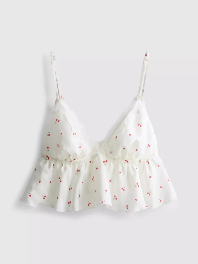 Luftig bralette med kirsebærfarget blonderkant