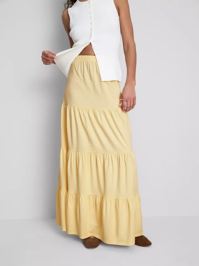 Maxi-skjørt i bomull med lagdelte volanger