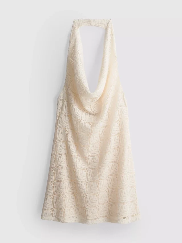 Mini-kjole med heklet halterneck og krage