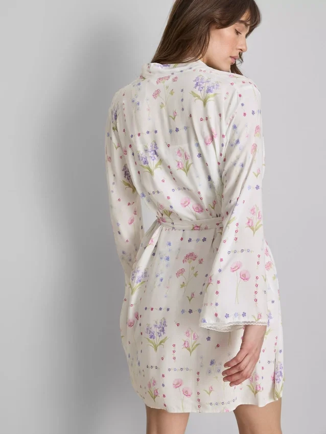 Mini-morgenkåpe med blomstermønster