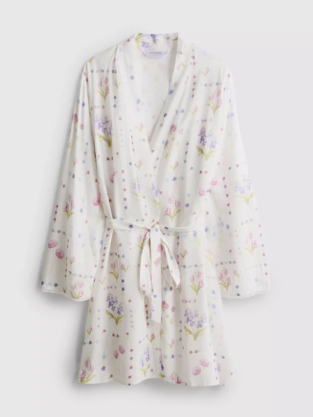 Mini-morgenkåpe med blomstermønster